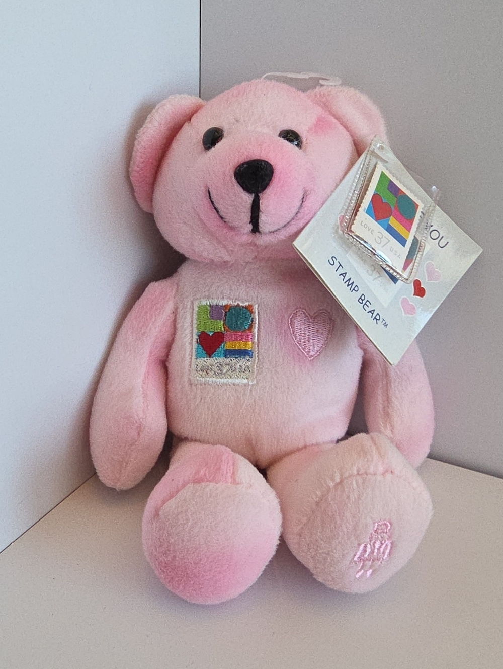 Vintage 2002 USPS I Love You Stamp Bear 9" Plush W/ Love 37 Stamp